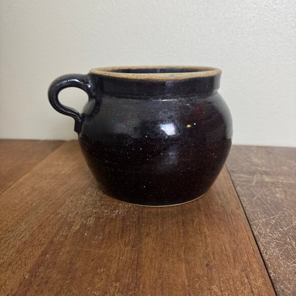 Vintage Antique? Black Stoneware Bean Crock with‎ handle no lid - Picture 1 of 7